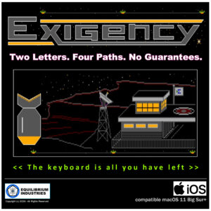 "Exigency text adventure game — Mac edition product image" Product image for the Mac version in the store.